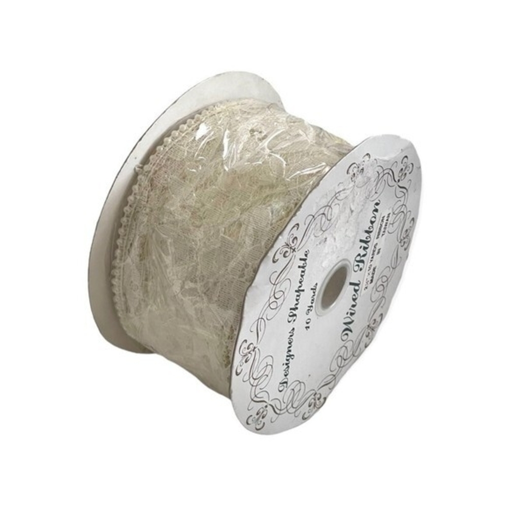 Designers Guild Vintage Wide Off White Cream Lace Ribbon Wired Edge Bead Wedding
